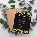 Svart guld födelserbjudande<br><div class="desc">En modern elegant och inbjudan. En svart bakgrund dekorerad med faux guld konetti. Anpassa och lägg till namn och detaljer. 1 lakan = 1 inbjudan tryckt kant till kant.</div>
