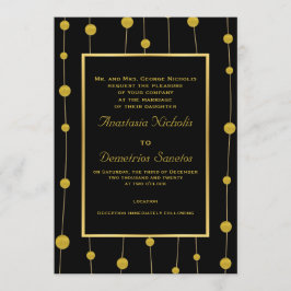 Svart, guld foil pärlor och ram moderna bröllop inbjudningar