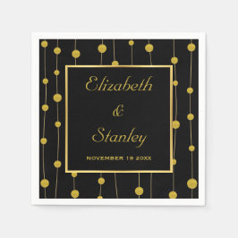 Svart, guld foil pärlor och ram moderna bröllop pappersservett