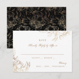 Svart Guld Folie Blommig Handritad Elegant Bröllop OSA Kort