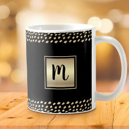 Svart guld folie fet monogram manus minimal chic kaffemugg