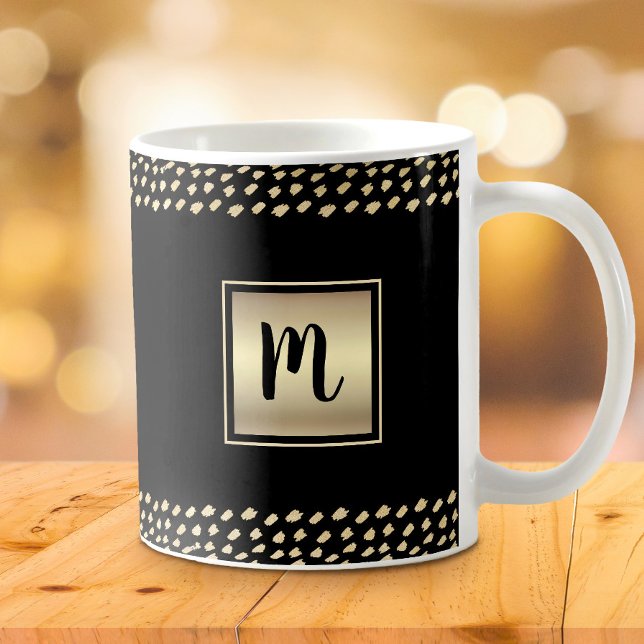 Svart guld folie fet monogram manus minimal chic kaffemugg (Skapare uppladdad)