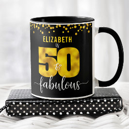 Svart guld-folie har 50 och fantastiska födelsedag mugg