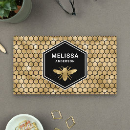 Svart guld folie hexagon bikupa honungsbi visitkort