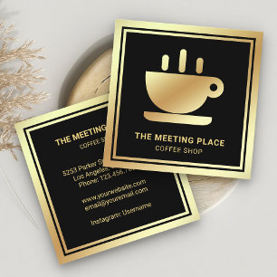 Svart Guld Folie Kaffe Kopp Kaffehus Kaffebutik Fyrkantigt Visitkort