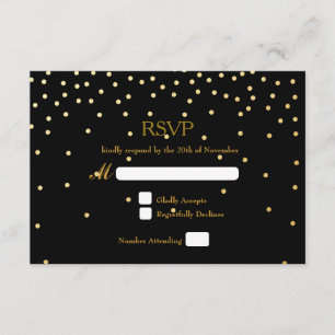Svart & Guld Folie Konfetti Prickar Bröllop RSVP-k OSA Kort