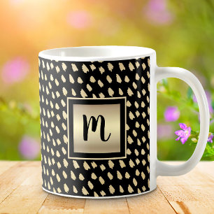 Svart guld folie monogram skrivstil prickar modern kaffemugg
