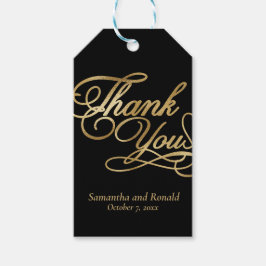 Svart & Guld Folie Tack Calligraphy Bröllop Presentetikett