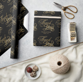 Svart & Guld Folie Tack Calligraphy Bröllop Presentpapper