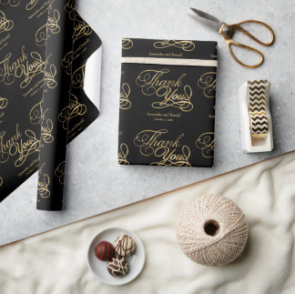 Svart & Guld Folie Tack Calligraphy Bröllop Presentpapper