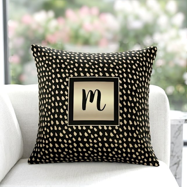 Svart guld foliemönster monogram skrivstil modern kudde (Skapare uppladdad)