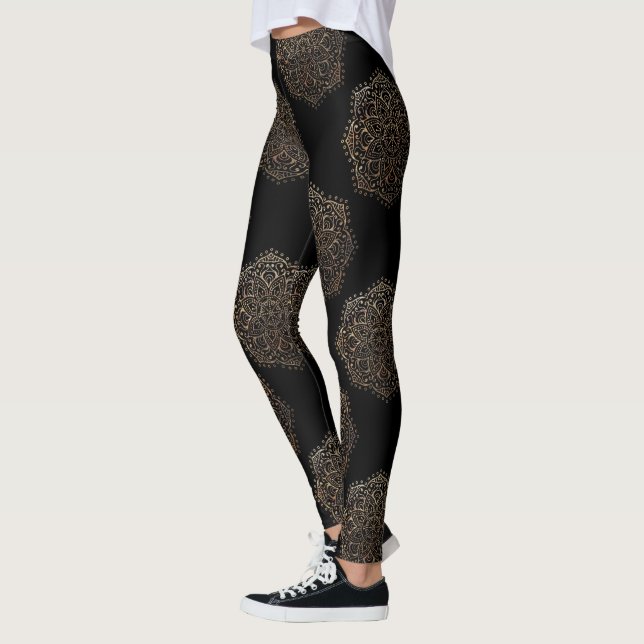 Svart guld- för Boho för Zen för Mandalasmönster | Leggings (Vänster)