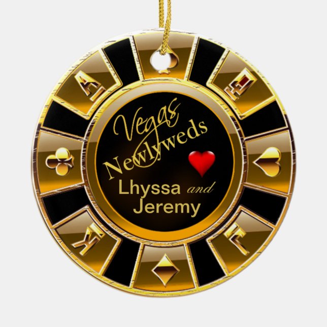 Svart/guld för foto för Las Vegas kasinochip Julgransprydnad Keramik (Framsidan)