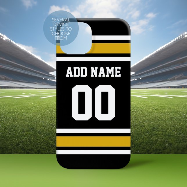 Svart Guld-fotboll Jersey-nummer (Personalized Phone Case with a Football Jersey Stripe Design)