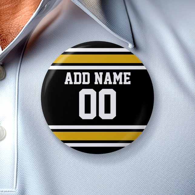 Svart Guld-fotboll Jersey-nummer Knapp (Custom Button - Sports Theme)
