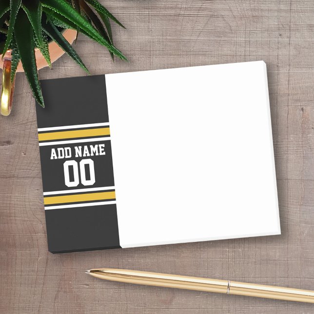 Svart Guld-fotboll Jersey-nummer Post-it Block (Personalized Post-It Note - Football Theme)