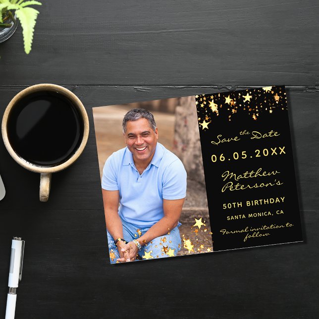 Svart guld foto födelsedag Spara datum kort (Skapare uppladdad)