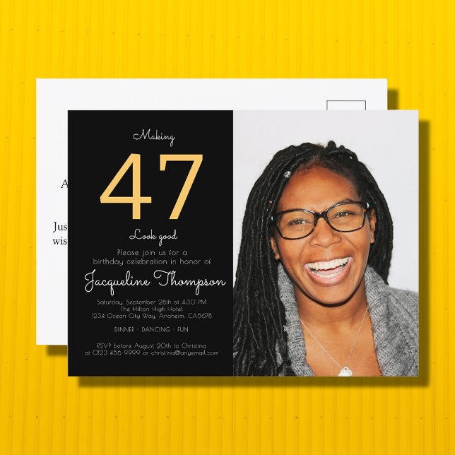 Svart Guld-foto från födelsedagen Inbjudan Vykort (Skapare uppladdad)