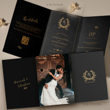 Svart Guld Foto QR-kod RSVP Detaljer Bröllop