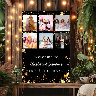 Svart guld-fotocollage stjärnor 2 personer födelse poster