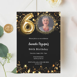 Svart guld-fotostjärnor 60-årsdag inbjudningar