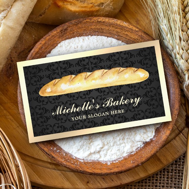 Svart Guld Fransk Bröd Baguette Bageri Visitkort (Skapare uppladdad)