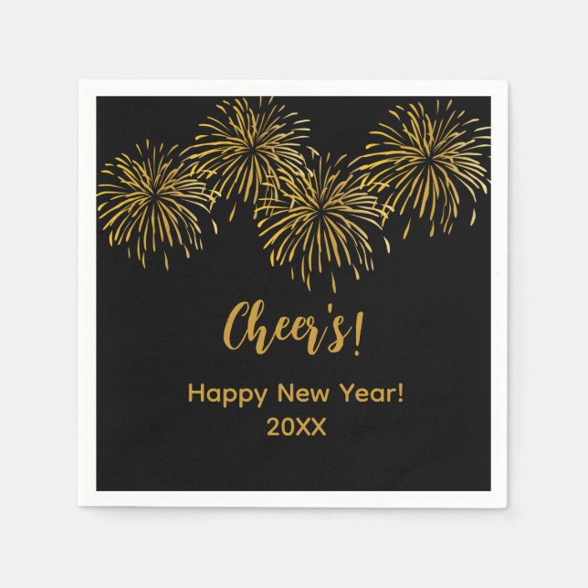 Svart Guld Fyrverkerier Gott Nytt År Fest  Pappersservett (Framsidan)