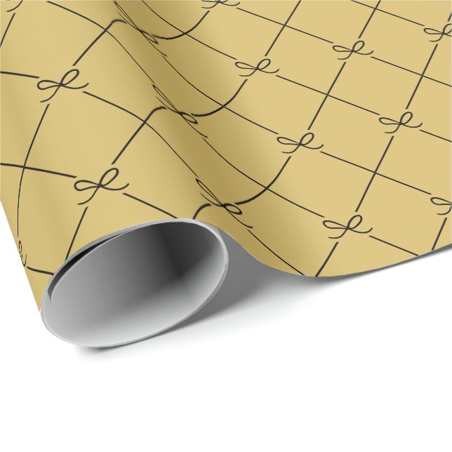 Svart Guld Geometric Simple Bow Mönster Presentpapper (Rullad Hörn)