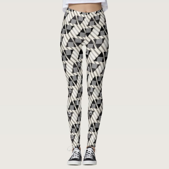 Svart/Guld Geometric Women's Leggings (Framsida)