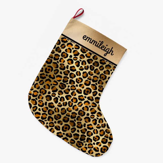 Svart Guld Gepard Leopard Monogram Jul Stor Julstrumpa (Framsidan (Hängande))