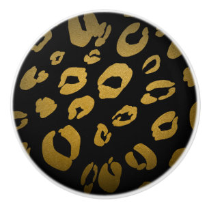 Svart & Guld Gepard Leopard Tryck Elegant Glam Knopp