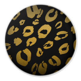 Svart & Guld Gepard Leopardtryck Elegant Glam Knopp