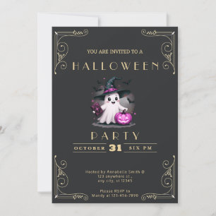 Svart & Guld Ghost Trollkarlshatt Halloween Inbjudningar