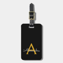 Svart Guld Girly Script Monogram Namn Modern