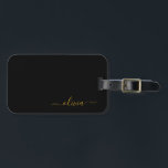 Svart Guld Girly Script Monogram Namn Modern Bagagebricka<br><div class="desc">Svart och Guld Monogram Lägg till eget Namn Script Resväskemärke Märket gör den perfekta söta 16-årspresenten,  bröllop,  bröllopsdusch,  baby shower eller möhippa present till någon som dekorerar sitt rum med stil.</div>
