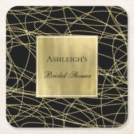Svart Guld Glam Abstrakt Bröllopsdusch Underlägg Papper Kvadrat