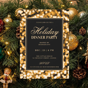 Svart & Guld Glamlyktor Holiday Middagsparty Inbjudningar