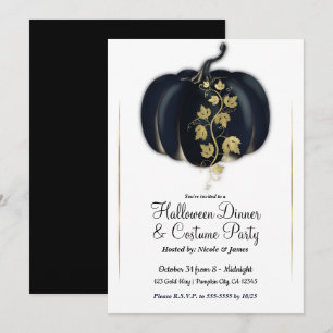 Svart & Guld Glamour Pumpa Halloween Middagskväll Inbjudningar