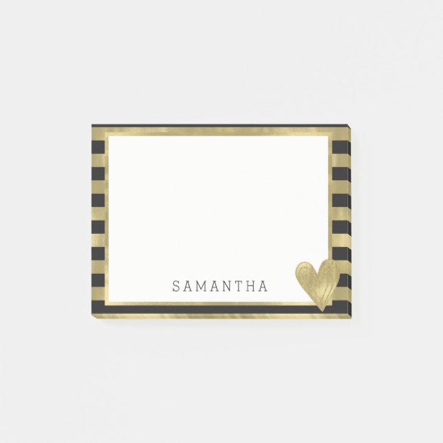 Svart guld- Glamrandar med hjärtapersonlig Post-it Block (Framsida)