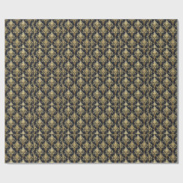 Svart & Guld Glänsande Royal Blommig Damaskmönster Presentpapper