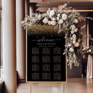 Svart Guld Glitter 12-Bord Bröllopsplatser Poster