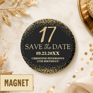 Svart Guld Glitter 17-årsdag Spara Datum Magnet
