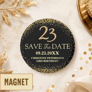 Svart Guld Glitter 23-årsdag Spara datumet Magnet