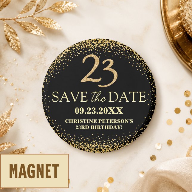 Svart Guld Glitter 23-årsdag Spara datumet Magnet (Skapare uppladdad)