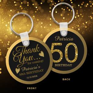 Svart & Guld Glitter 50-års Födelsedagsfest Tack Nyckelring