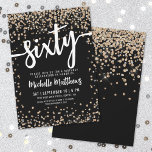 Svart Guld Glitter 60-årsdag Inbjudningar<br><div class="desc">Vi presenterar en chic och festlig 60-års inbjudan, perfekt för att fira denna speciella milstolpe med stil. Den eleganta designen har en blandning av guld- och silverglitterkonfetti som ger en touch av kul och festlighet. Överst visas "Sixty" i fet kalligrafi, som sätter tonen för en oförglömlig fest. Texten kombinerar skrivstil...</div>