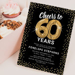 Svart Guld Glitter 60:e födelsedagsmall Inbjudningar<br><div class="desc">Elegant 60 födelsedagsfest inbjudan med en snyggt svart bakgrund som kan ändras till vilken färg som helst,  guld glatt glitter,  sextio guld hellium-ballonger och en modern 60-årsfirandetextmall som är lätt att anpassa.</div>