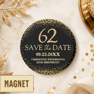 Svart Guld Glitter 62-årsdag Spara datumet Magnet