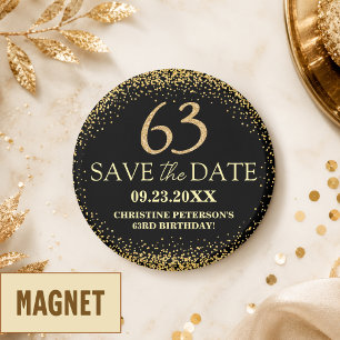 Svart Guld Glitter 63-årsdag Spara Datum Magnet