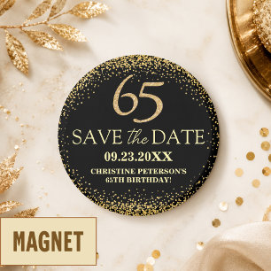 Svart Guld Glitter 65-årsdag Spara Datum Magnet
